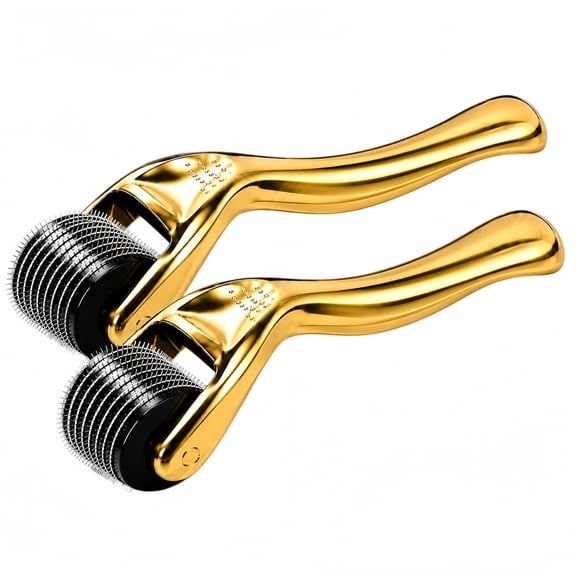 2mm Derma Roller with 540 Titanium Needles for Women & Men Two-Pack Derma Roller Set for Face, Skin, Hair, or Beard, Gold Microneedle Roller, 2 Pack