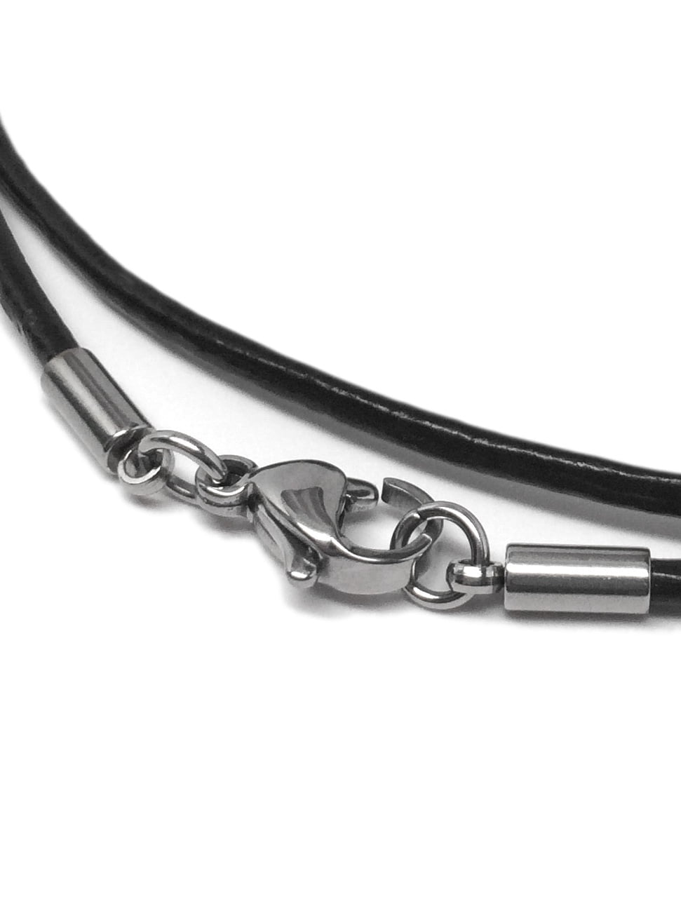 Thin black leather cord necklace for man with silver nugget