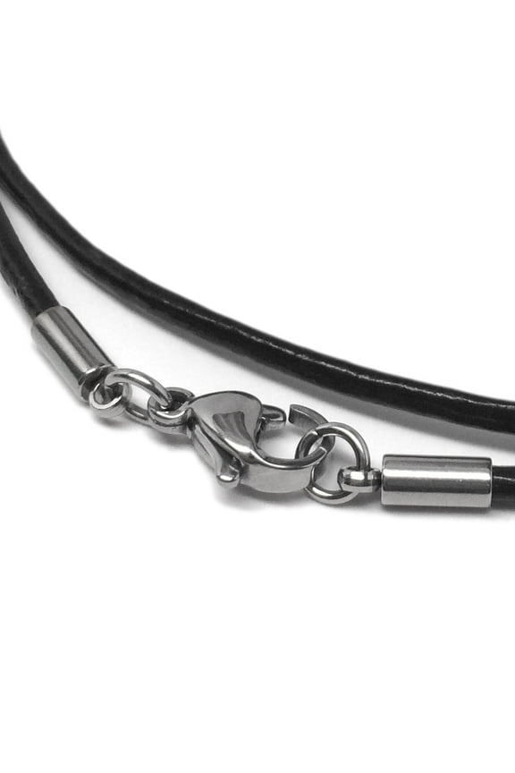 2mm Genuine Black Leather Necklace Cord with Stainless Steel Clasps