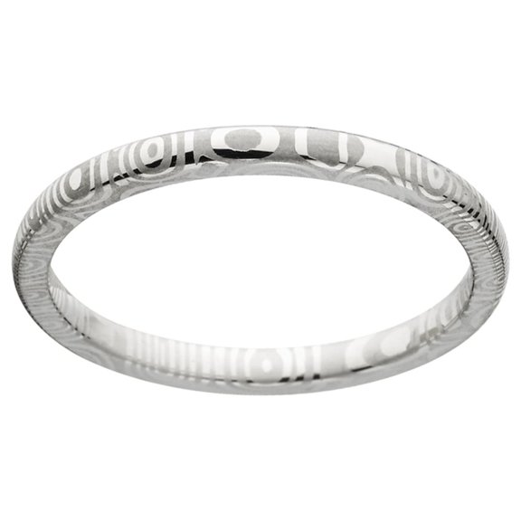 2mm Half Round Damascus Steel Ring