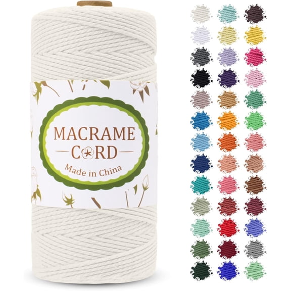 2mm Macrame Cord, x 219yards Colored Rope Yarn, Natural Cotton Cord 3 Strands DIY Craft String for Wall Hanging, Plant Hangers, Knitting, Christmas, Wrapping (Natural)