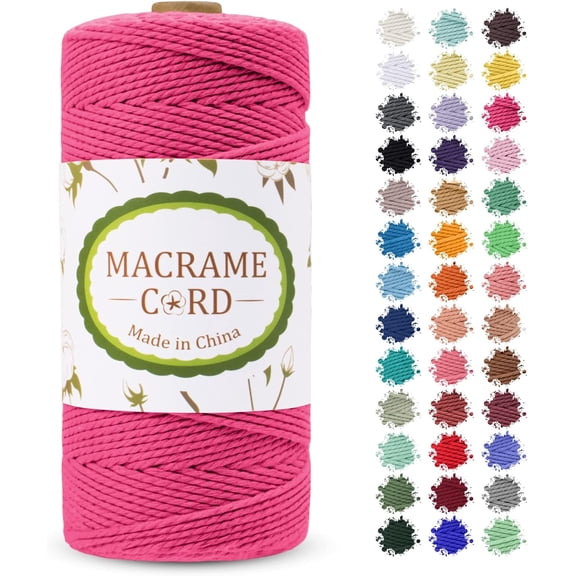 2mm Macrame Cord, x 219yards Colored Rope Yarn, Natural Cotton Cord 3 Strands DIY Craft String for Wall Hanging, Plant Hangers, Knitting, Christmas, Wrapping (Rose Red) Rose Red