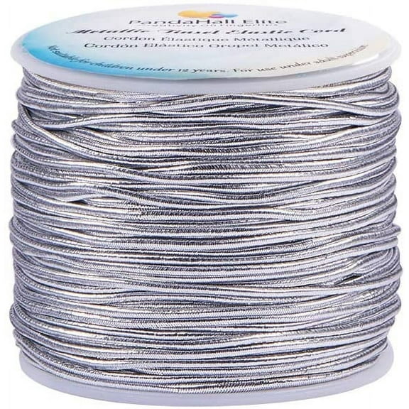 2mm Metallic Cord 54 Yards Metallic Tinsel Elastic Cord Ribbon Stretch Cord Ribbon Wrap Thread Tag Cord for Christmas Ornament Hanging Decoration Jewelry Making Wrap Ribbon Silver grey