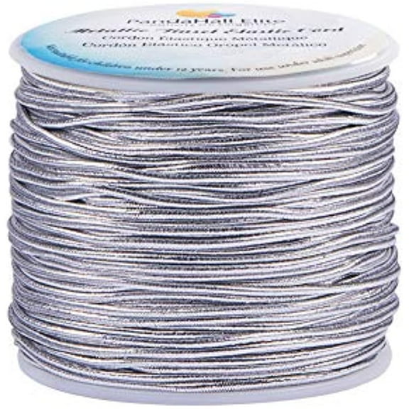 2mm Metallic Cord 54 Yards Metallic Tinsel Elastic Cord Ribbon Stretch Cord Ribbon Wrap Thread Tag Cord for Christmas Ornament Hanging Decoration Jewelry Making Wrap Ribbon Silver