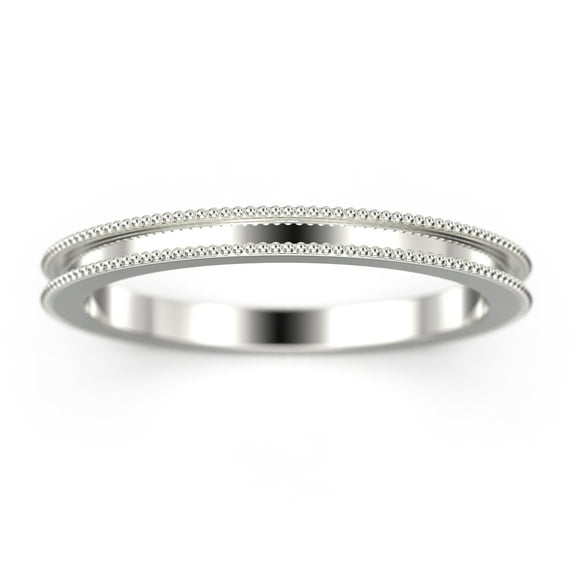 2mm Milgrain 18K White Gold Over Silver Wedding Ring