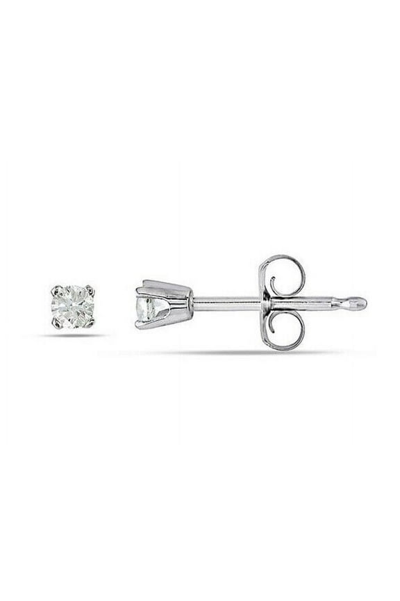 2mm Natural Round Diamond Tiny Stud Earrings in Solid 14k White gold Plated