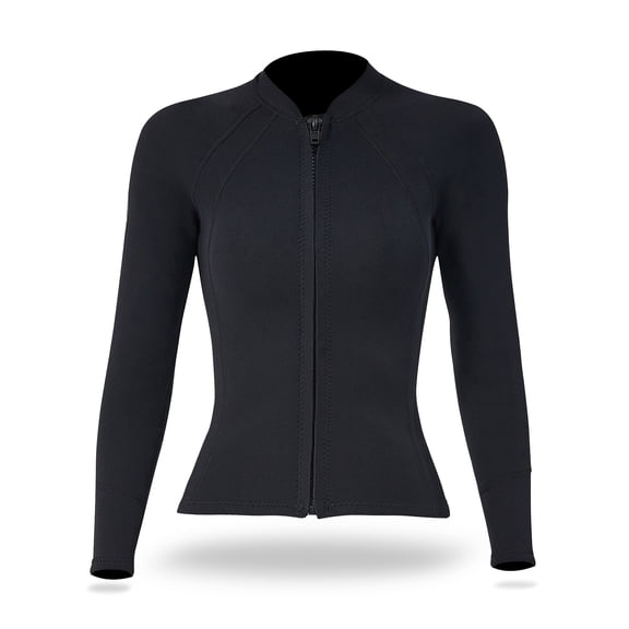2mm Neoprene Women Diving Top Long Sleeve Wetsuit Jacket Front Zip Thermal Surfing Rash Guard S