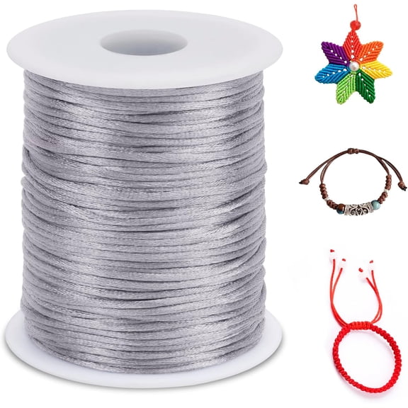 2mm Nylon Cord 328 Feet Satin Rattail String for Bracelets Making, Jewelry Macrame Bracelet Thread Necklace Chinese Knotting Beading (Gray) Gray
