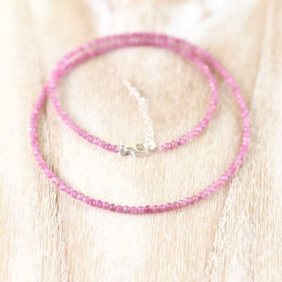 2mm Pink Tourmaline Beaded Choker Healing Dainty Women Delicate Crystal Necklace