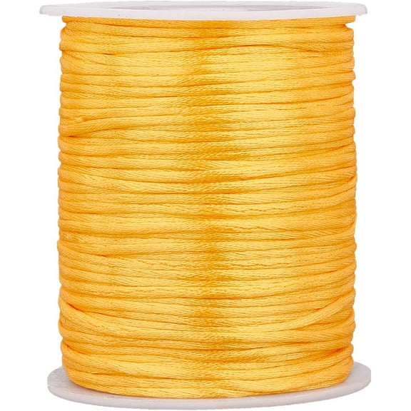 2mm Rattail Satin Cord 100m/106 Yards Golden Kumihimo Thread Christmas Crafts String Silky Trim Beading String Decorative Cords for Dream Catchers Braid Hair Chinese Knot Jewellery Making
