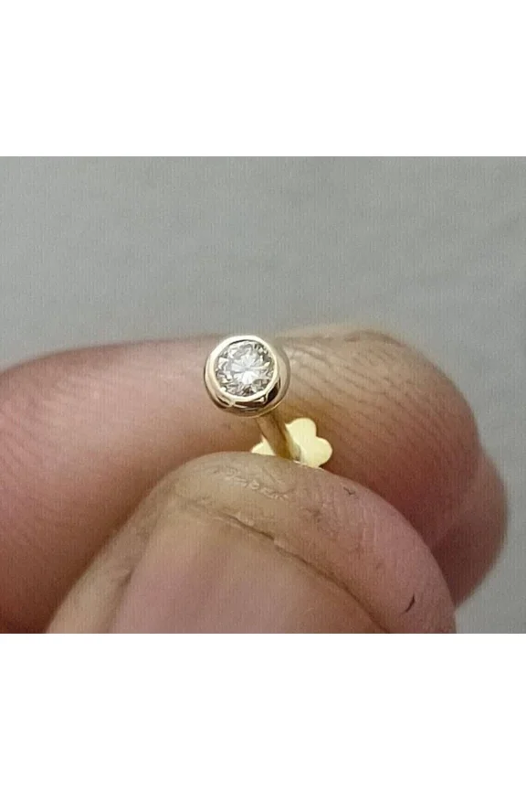 2mm Round Cut Lab Created Diamond Solitaire Nose Pin 14K Yellow Gold Plated