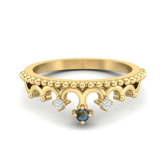 2mm Round Labradorite 925 Silver Yellow Plated Women Crown Tiara Valentines Day Gifts Ring