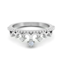 2mm Round Moonstone 925 Sterling Silver Crown Tiara Women's Valentines Day Gifts Ring