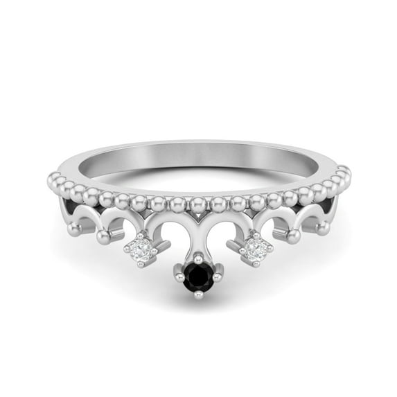 2mm Round Natural Black Spinel 925 Sterling Silver Women Crown Tiara Valentines Day Gifts Ring