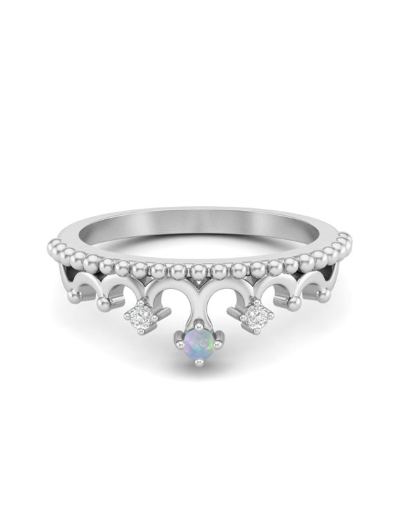 2mm Round Natural Ethiopian Opal 925 Sterling Silver Women Crown Tiara Valentines Day Gifts Ring