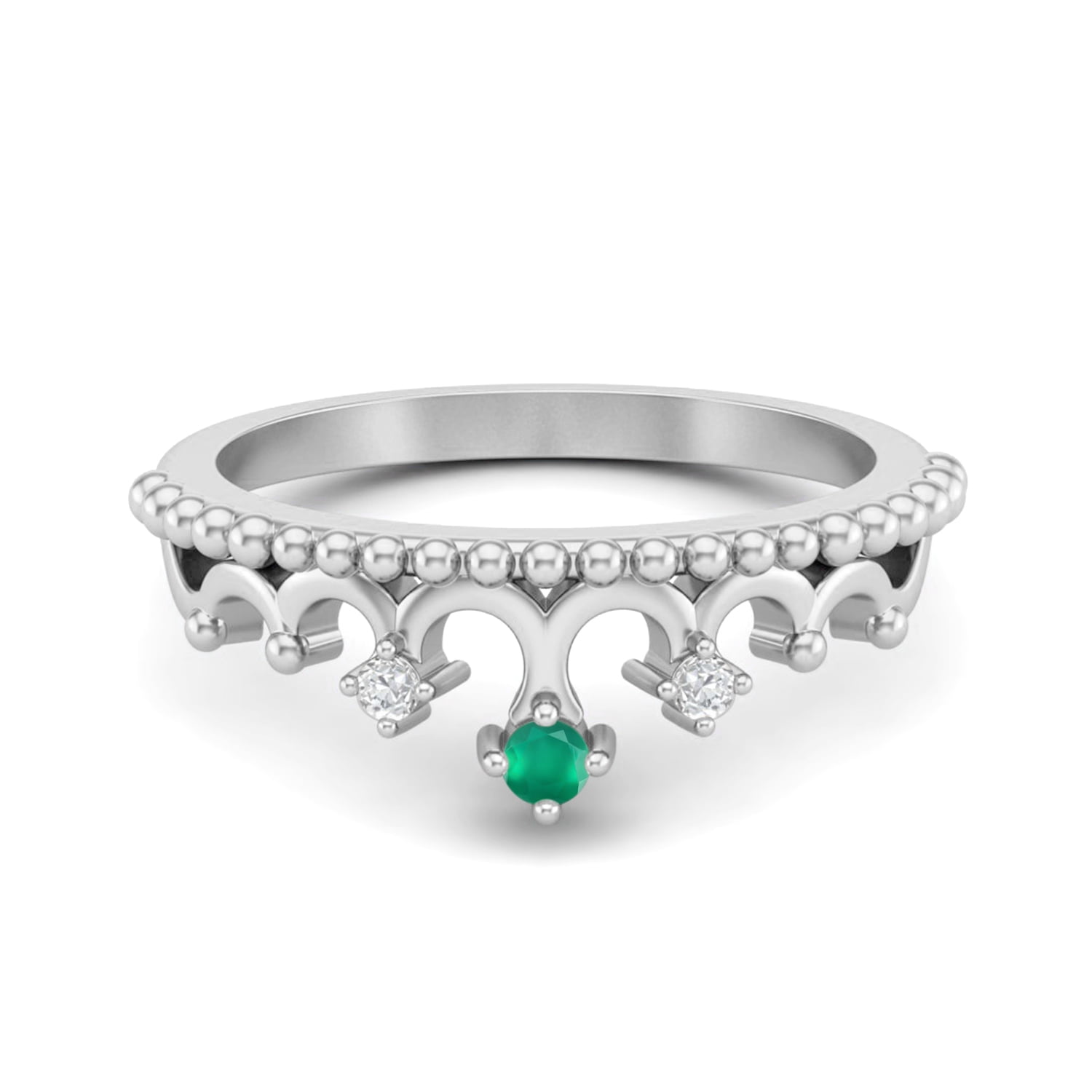 2mm Round Natural Green Onyx 925 Sterling Silver Women Crown Tiara 