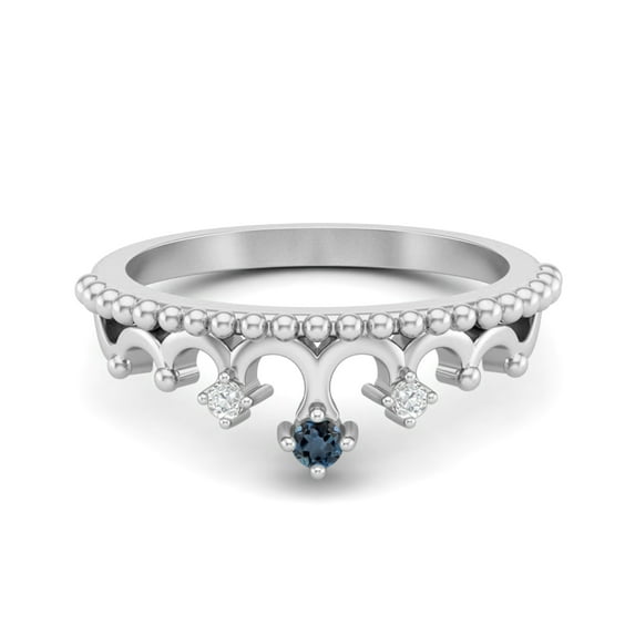 2mm Round Natural London Blue Topaz 925 Silver Women Crown Tiara Valentines Day Gifts Ring