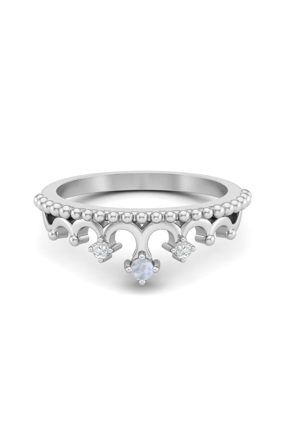 2mm Round Natural Moonstone 925 Sterling Silver Women Valentines Day Gifts Crown Tiara Valentines Day Gifts Ring