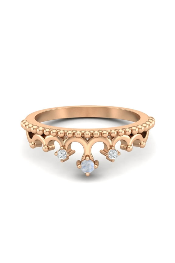 2mm Round Rainbow 925 Sterling Silver Rose Plated Women Crown Tiara Valentines Day Gifts Ring