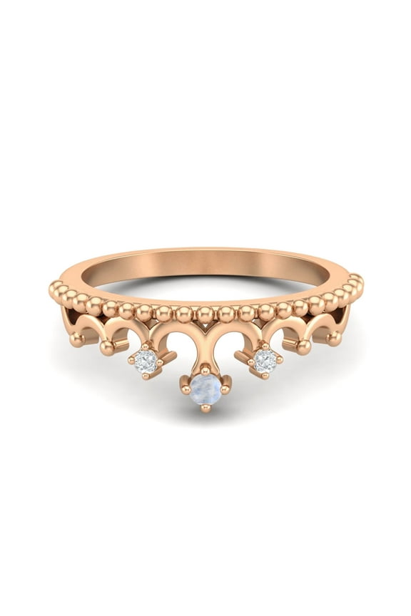 2mm Round Rainbow 925 Sterling Silver Rose Plated Women Crown Tiara Valentines Day Gifts Ring