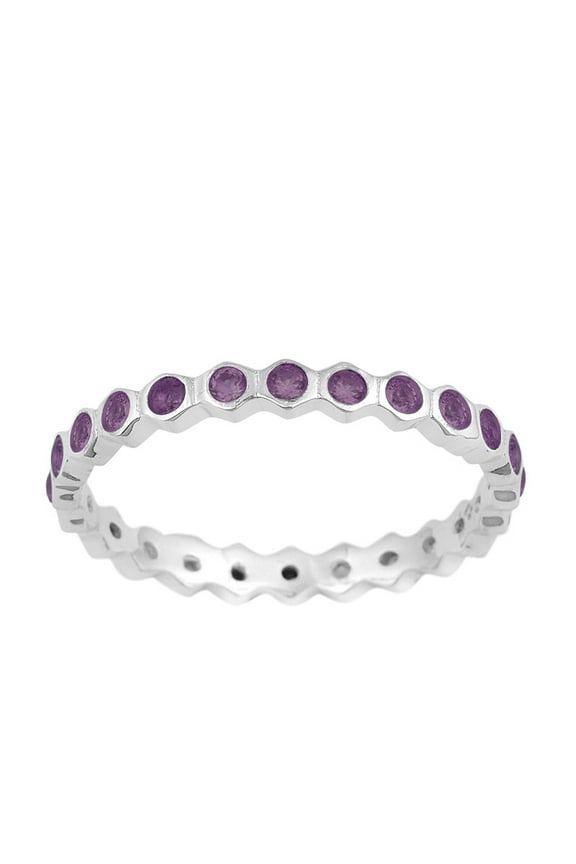 2mm Round Shape Amethyst Gemstone 925 Sterling Silver Full Eternity Women Stackable Ring