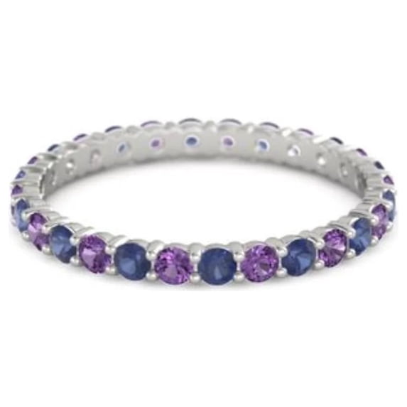 2mm Round Shape Blue Cz & Amethyst 925 Sterling Silver Full Eternity Valentines Day Gifts Ring