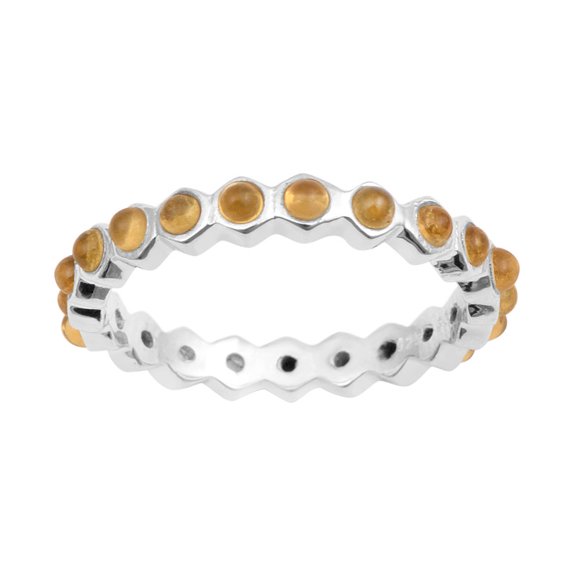 2mm Round Shape Citrine Gemstone 925 Sterling Silver Full Eternity Women Stackable Ring