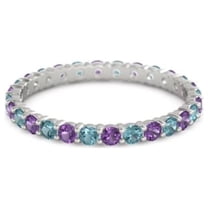 2mm Round Shape LBT & Amethyst 925 Sterling Silver Full Eternity Valentines Day Gifts Ring