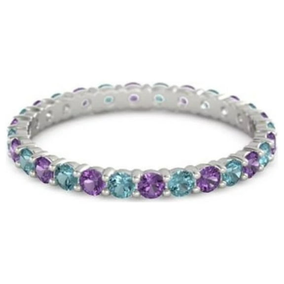 2mm Round Shape LBT & Amethyst 925 Sterling Silver Full Eternity Valentines Day Gifts Ring