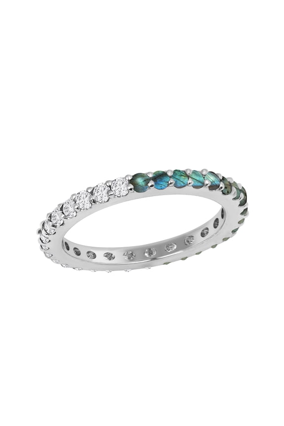 2mm Round Shape Labradorite 925 Sterling Silver Eternity Valentines Day Gifts Ring