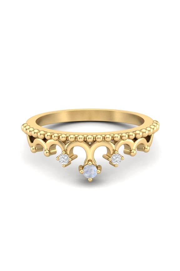 2mm Round Shape Moonstone 925 Sterling Silver Gold Vermeil Tiara Crown Valentines Day Gifts Ring