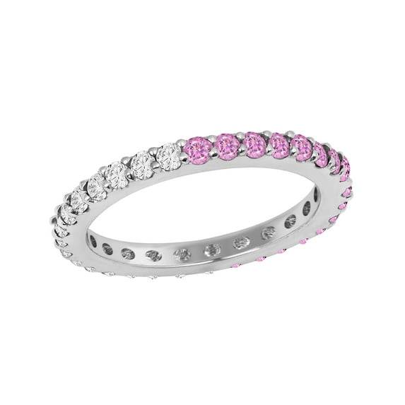2mm Round Shape Pink CZ 925 Sterling Silver Eternity Mother's Day Gift Ring