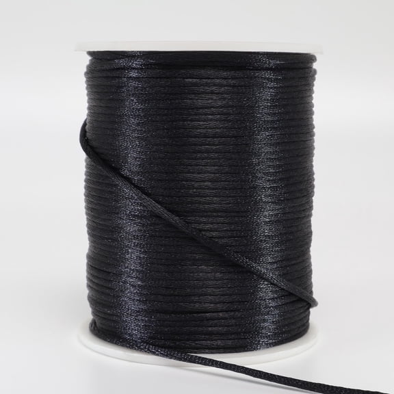 2mm Satin Nylon Cord 330 Feet, Silky Smooth String for Jewelry Crafting Bracelets Necklaces Beading, Macrame Kumihimo Chinese Knot DIY Projects, Black