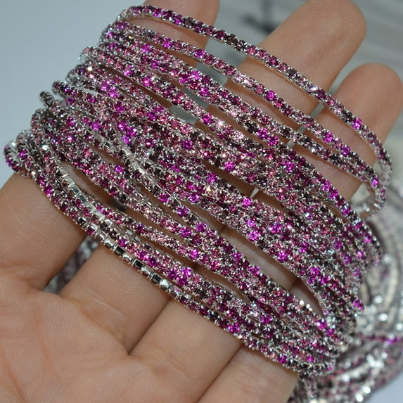 2mm Single Row Indian Rhinestone Stretch Bracelet - Fashionable Full Diamond Bangle for Women