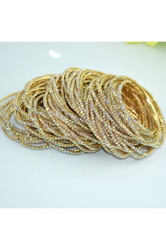 2mm Single Row Indian Rhinestone Stretch Bracelet - Fashionable Full Diamond Bangle for Women