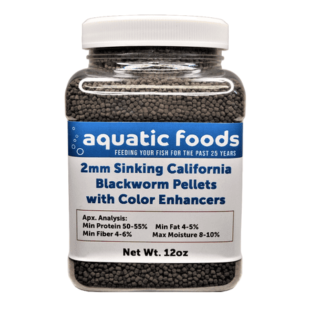 2mm Sinking Blackworm Pellets with Color Enhancers & Vitamins for Shrimp, Snails, Crayfish, Catfish, All Bottom Fish, Small Discus, Cichlids, Community Fish, Tropical and Pond Fish…12oz Small Jar