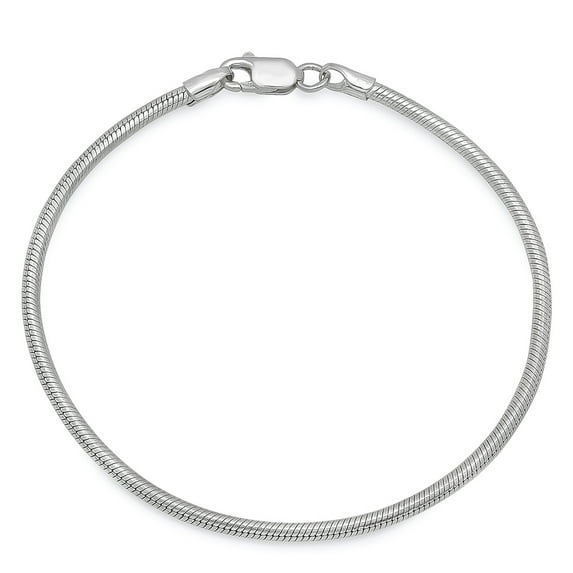 2mm Solid .925 Sterling Silver Round Snake Chain Bracelet, 7 inches