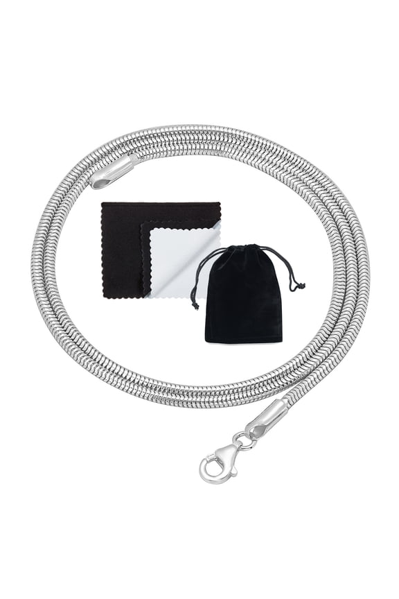 2mm Solid .925 Sterling Silver Round Snake Chain Necklace, 22 inches