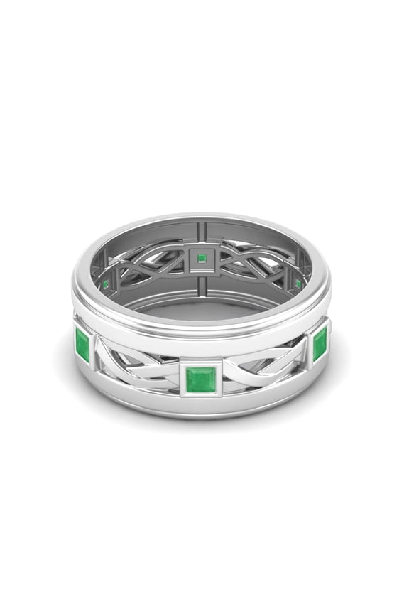 2mm Square Emerald 925 Sterling Silver Twisted Rope Stackable Valentines Day Gifts Ring