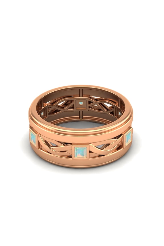 2mm Square Opal 925 Sterling Silver Rose Vermeil Twisted Rope Stackable Mother's Day Gift Ring