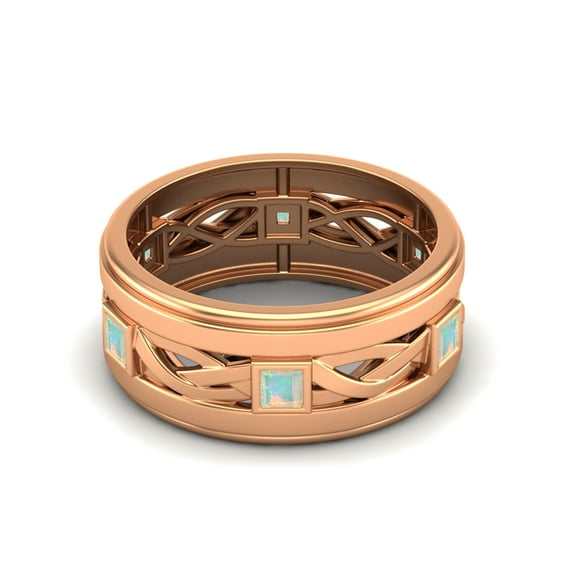 2mm Square Opal 925 Sterling Silver Rose Vermeil Twisted Rope Stackable Valentines Day Gifts Ring