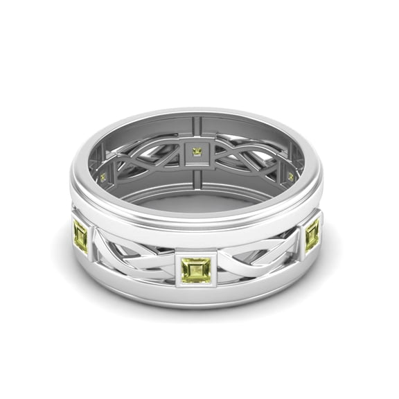 2mm Square Peridot 925 Sterling Silver Twisted Rope Stackable Mother's Day Gift Ring
