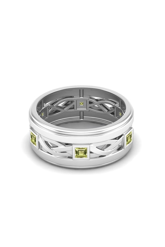 2mm Square Peridot 925 Sterling Silver Twisted Rope Stackable Valentines Day Gifts Ring