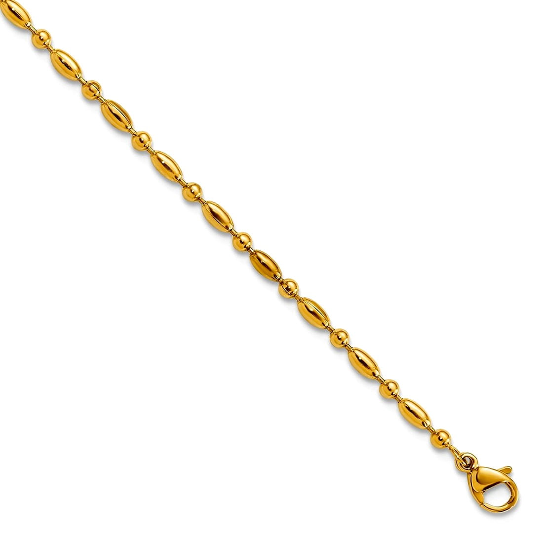 2mm Stainless Steel Polished Yellow Ip Plated Fancy Beaded Anklet Plus 1 Inch Extension 9.5 Inch Anklet for Women