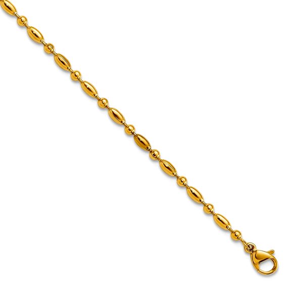 2mm Stainless Steel Polished Yellow Ip Plated Fancy Beaded Anklet Plus 1 Inch Extension 9.5 Inch Anklet for Women