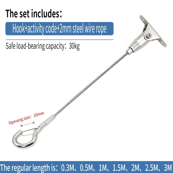 2mm Steel Cable Suspension Kit Adjustable Heavy Duty Wire Rope Hook Extendable Clothesline Hanging Kit 30kg Load