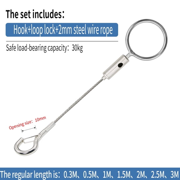 2mm Steel Cable Suspension Kit Adjustable Heavy Duty Wire Rope Hook Extendable Clothesline Hanging Kit 30kg Load