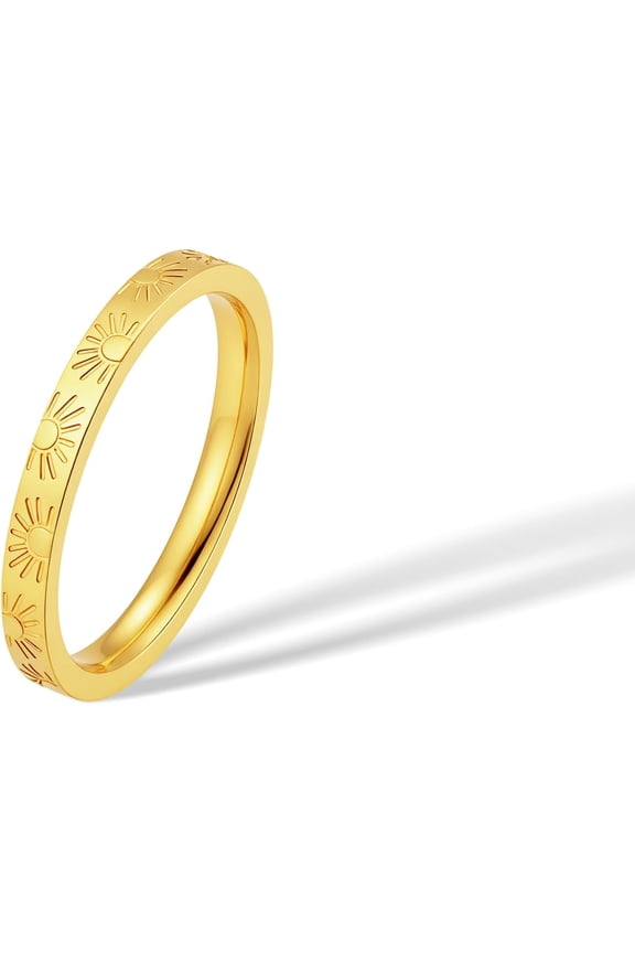 2mm Sunshine Ring for Women Men,18k Gold Plated Titanium Sun Engraved Stacking Rings, You Are My Sunshine Statement Band