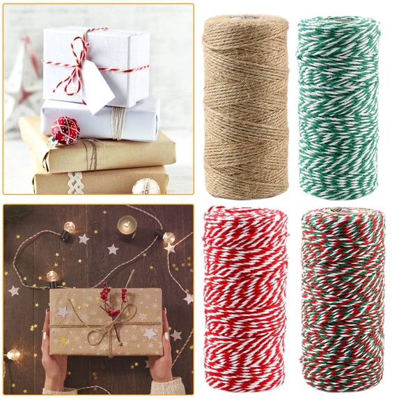 2mm Thin Craft String, 328 Ft Natural Cotton Rope for Gardening, Tying, Gift Wrapping, Packing, Christmas Decorations, Handmade Art, and Home Decoration Projects, 4 Rolls