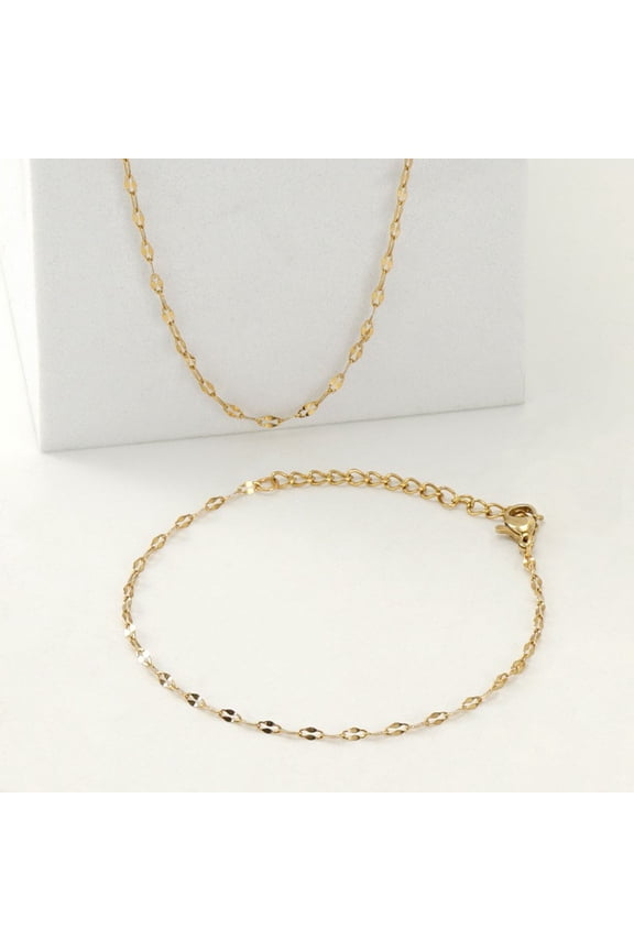 2mm Thin Women Stackable Chain Bracelets, 14K Yellow Gold Links Necklace Bracelets Set, Dainty Fashion Jewelry